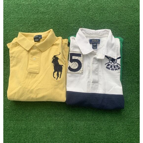 Polo Ralph Lauren Lot Of 2 Shirt Youth Medium VTG Rugby Big Pony & Short Sleeve - Picture 1 of 12